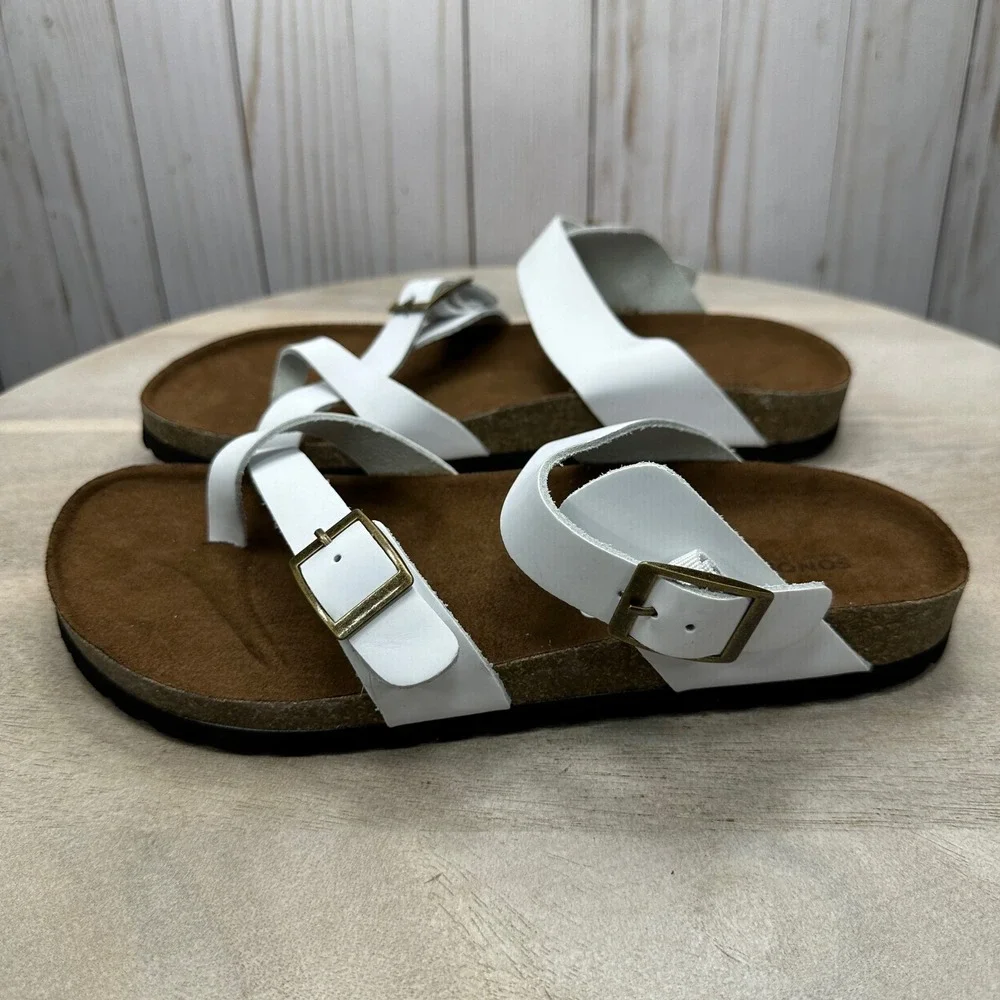 Sonoma Gojiberry Sandals Womens 8.5 White Leather Comfort Slip On New